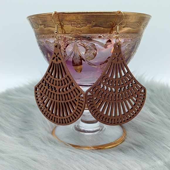 Jewelry - NEW Natural Wood Lazer Cut Boho Earrings